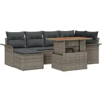 vidaXL Tuinbank Set 7 st Grijs Poly rattan