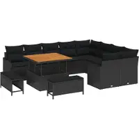 vidaXL Tuinbank Set met kussen 12 pcs Zwart poly rattan
