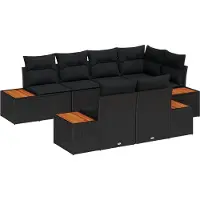 vidaXL Tuinbank Set 7 st 7-Aantal zitplaatsen Zwart Polyrattan