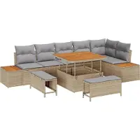 vidaXL Tuinbank Set 9 st 8-Aantal zitplaatsen Beige Poly rattan