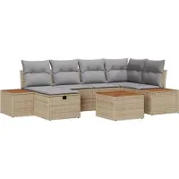 vidaXL Tuinbank Set 7 st Beige poly rattan