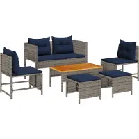 vidaXL Tuinbank Set 6 st Grijs en Marineblauw poly rattan