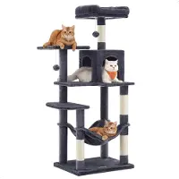 Acaza Krabpaal met Hangmat voor meerdere Katten - Kattenboom - Rookgrijs
