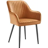 Songmics Eetkamerstoelen met armleuningen en metalen poten, Karamelbruin + inktzwart / 1