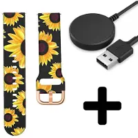 Strap-it Sunny Flower Bandje geschikt voor Geschikt voor Samsung Galaxy Watch 5 (40mm / 44mm / Pro) - Incl. Oplader geschikt voor Geschikt voor Samsung Galaxy Watch 5 40 mm / 44 mm / Pro (oplaadkabel)