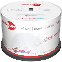 Primeon 2761109 CD-R 80 disc 700 MB 50 stuk(s) Spindel Bedrukbaar, Hoogglans opppervlak, Watervast, Onuitwisbaar