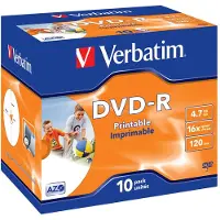Verbatim DVD-R Wide Inkjet Printable discs in Jewel Case - 16-speed - 4,7 GB / 10 stuks