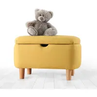 Hannah Home Fluffe Poef: 50% Katoen/50% Fluweel | Houten Poten | Geel