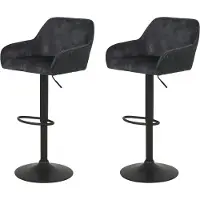 Hela Tische, set van 2 barkrukken/bistrostoelen "Dollie" - bekleding: fluweel/corduroy, antracietkleurig - met armleuningen - in hoogte verstelbaar, draaibaar - onderstel: trompetvormig, zwart