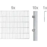 Alberts 656157 dubbelstaafmat hekwerk als 20-delige complete hekwerkset, thermisch verzinkt, hoogte 120 cm, lengte 18 m