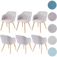 Mendler Set van 6 eetkamerstoelen HWC-D71, stoel voor de keuken, retro design, met armleuningen, stof/textiel, lichtgrijs-grijs