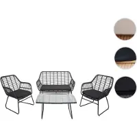 Mendler Polyrattan loungeset HWC-G17a, tuinset voor de tuin, met een bank en stoelen, kleur: antraciet, bekleding antraciet, zonder decoratieve kussens
