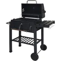 Mendler Grillwagen HWC-K93, houtskoolgrill, vrijstaand, barbecue, tuingrill met deksel en opbergvakken, staal, 110x100x51cm, zwart