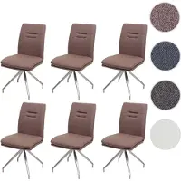 Mendler Set van 6 eetkamerstoelen HWC-H70, keukenstoel, fauteuil, stoel, stof/textiel, roestvrij staal geborsteld, bruin