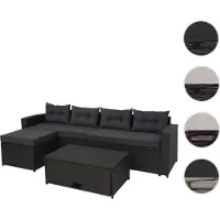 Mendler Poly-Rattan set HWC-J34, geschikt voor balkon, tuin of lounge: zitgroep met sofa, opbergruimte zwart, kussens donkergrijs