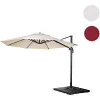 Mendler Gastronomie parasol, model HWC-A96, zonnescherm, rond, diameter 4 meter, polyester met aluminium/stalen frame, 27 kg, kleur crème, inclusief standaard