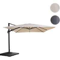 Mendler Gastronomie-scherm met pergola, model HWC-A96, 3x4 meter (diameter 5 meter), scharnierend, polyester/aluminium, 26 kg, crème kleur, inclusief standaard, draaibaar