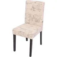 Mendler 2 x Eetkamerstoel, fauteuil, model Littau Stof met tekst, crème kleur, donkere poten