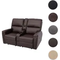 Mendler 2-persoons bioscoopstoel HWC-K17, relaxstoel, tv-stoel, sofa, met Nosag-vering, bekerhouders en opbergvak, bekleed met kunstleer, bruin