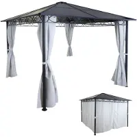 Mendler Hardtop pergola HWC-C77, tuinpaviljoen, kunststof dak, aluminium zijwand, lichtgrijs, 3x3 meter