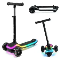 Kinderkraft RAKET - 3-Wiel kinderstep vanaf 2 jaar tot 50 kg - Wielen met RGB LED's - Opvouwbaar in 2 seconden - Verstelbaar stuur - Zwart