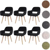 Mendler Set van 6 eetkamerstoelen HWC-A50 II, stoel voor de keuken, retro design uit de jaren 50 kunstleer, zwart, met lichte poten