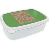 MuchoWow Broodtrommel Wit - Lunchbox Abstract - Roze - Ciao - Vormen - Brooddoos 18x12x6 cm - Brood lunch box - Broodtrommels voor kinderen en volwassenen