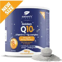Nature First Golden Q10 Poeder 150 g – Met Co-enzym Q10, Vitamine C & B-complex – Voor Energie, Immuunsysteem & Celbescherming – Vegan, Zonder Suiker, Heerlijke Sinaasappelsmaak