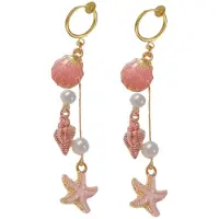 Charme Bijoux klem oorbellen- ibiza -roze -schelp en zeester- goudkleurig- geen gaatje- Lang-