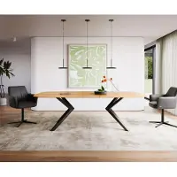 DELIFE Eettafel Edge Boot 240x120x2,5-3 eiken natuur Zenthara kantig metaal zwart Zwitserse rand