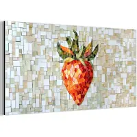 MuchoWow Aluminium schilderij 120x60 cm - Wanddecoratie metaal - Aardbei - Rood - Mozaïek - Fruit - Metalen muurdecoratie woonkamer - Decoratie industrieel - Foto op dibond - Industriële accessoires slaapkamer