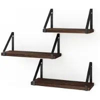 Ceruzo Wandplank Set van 3 – Paulownia Hout - Metaal – 40 -35- 30cm– Vintage