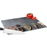 KitchenYeah Glazen Snijplank - 39x28 - Pollepel - Kruiden - Specerijen - Industrieel - Snijplanken Glas
