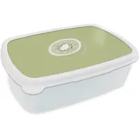 MuchoWow Broodtrommel Wit - Lunchbox Kiwi - Lijntekening - Minimalistisch - Groen - Brooddoos 18x12x6 cm - Brood lunch box - Broodtrommels voor kinderen en volwassenen