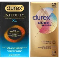 Durex - 20 stuks Condooms - Intensity XL Nieuwste generatie ultradun, gedeelde lichaamswarmte 10st - Nude Huid op Huid gevoel 10st - Voordeelverpakking