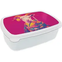 MuchoWow Broodtrommel Wit - Lunchbox Geit - Hoorns - Kimono - Kleurrijk - Brooddoos 18x12x6 cm - Brood lunch box - Broodtrommels voor kinderen en volwassenen