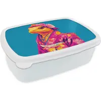 MuchoWow Broodtrommel Wit - Lunchbox Bloemenkrans - Hagedis - Kimono - Paars - Brooddoos 18x12x6 cm - Brood lunch box - Broodtrommels voor kinderen en volwassenen