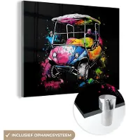 MuchoWow Glasschilderij 160x120 cm - Schilderij acrylglas - Graffiti - Sport - Golf - Golfkar - Foto op glas - Muurdecoratie woonkamer - Wanddecoratie slaapkamer - Schilderijen