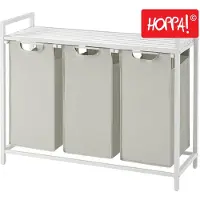 Hoppa! - Wasmand 3 vakken - Met plank & uitschuifbare waszakken - 3x38 liter - 92x33x72 cm - wit