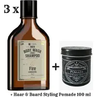 HiSkin Fire Energizing 3in1 Shampoo Mannen - Haar shampoo - Douchegel en Baardshampoo - Voor Gezonde Verzorgde Zachte Haren - Nu Met 30 ml Pomade - 3 x 330 ml