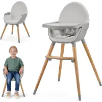 Kinderkraft FINI 2 Kinderstoel 2-in-1 – Kunstleer – Verstelbare Tray – Speelfauteuil – Veiligheidsriemen – 6 Maanden tot 5 Jaar – Grijs