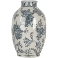 Clayre & Eef Vaas Ø 22x36 cm blauw keramiek bloemen