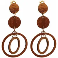 Charme Bijoux Clip oorbellen -cirkel- bruin hout-geen gaatje-lang-