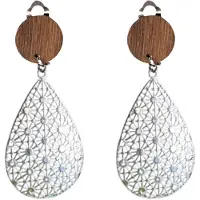 Charme Bijoux Clip oorbellen - bruin- hout- zilverkleur- filigraan-geen gaatje-