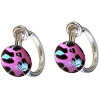 Charme Bijoux Klem oorbellen- panter- roze -zilverkleur-geen gaatje-