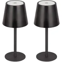 Aro LED tafellamp set van 2, staal/kunststof, Ø 8.6 x 20 cm, USB-aansluiting, tiptoetsbediening, dimbaar, waterdicht, zwart