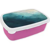 MuchoWow Broodtrommel Roze - Lunchbox Zee - Silhouet - Abstract - Blauw - Brooddoos 18x12x6 cm - Brood lunch box - Broodtrommels voor kinderen en volwassenen