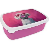 MuchoWow Broodtrommel Roze - Lunchbox Pink - Hond - Bubbel - Brooddoos 18x12x6 cm - Brood lunch box - Broodtrommels voor kinderen en volwassenen