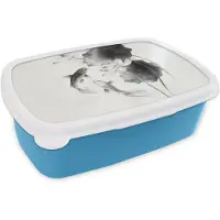 MuchoWow Broodtrommel Blauw - Lunchbox Lotusbloemen - Vissen - Bladeren - Zwart - Brooddoos 18x12x6 cm - Brood lunch box - Broodtrommels voor kinderen en volwassenen
