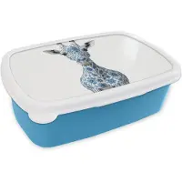 MuchoWow Broodtrommel Blauw - Lunchbox Giraffe - Delfts blauw - Dieren - Minimalistisch - Brooddoos 18x12x6 cm - Brood lunch box - Broodtrommels voor kinderen en volwassenen